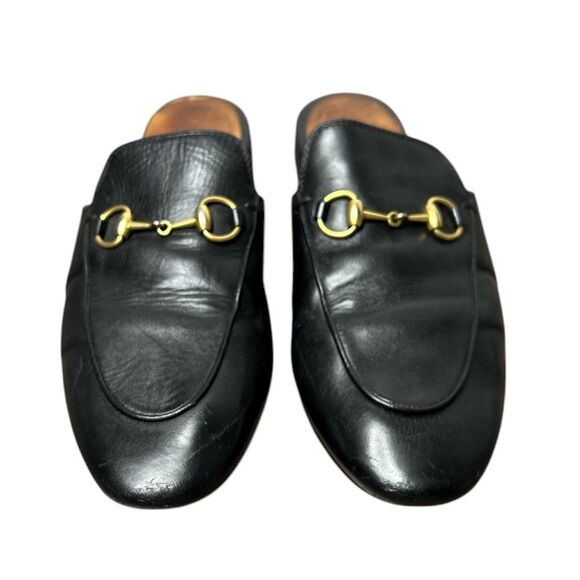 Gucci Princetown Horsebit Loafer Mule Size 37.5 Black Leather Buckle Slippers - Picture 2 of 7